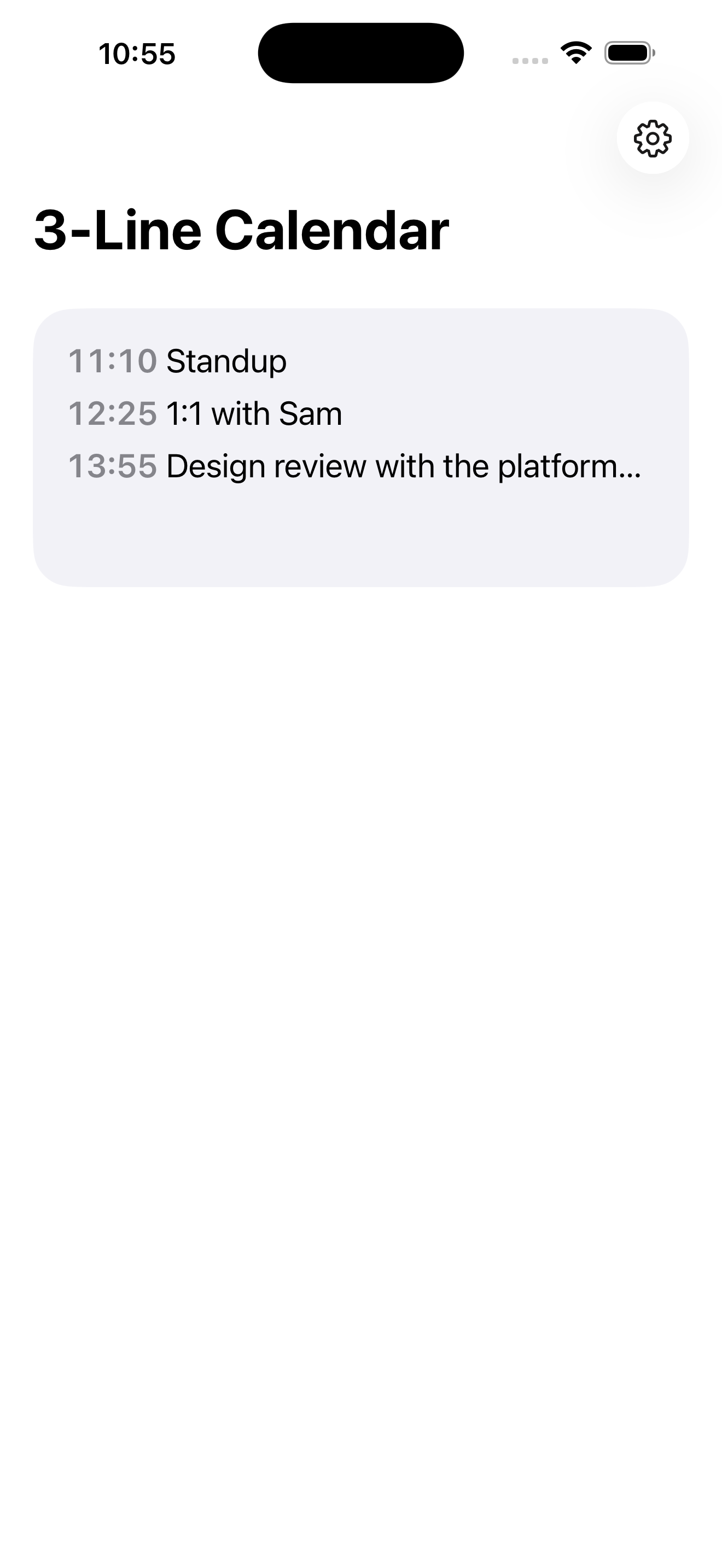 Three upcoming events displayed in the iPhone app