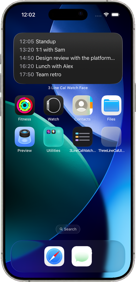 3-Line Calendar widget on the iPhone Home Screen