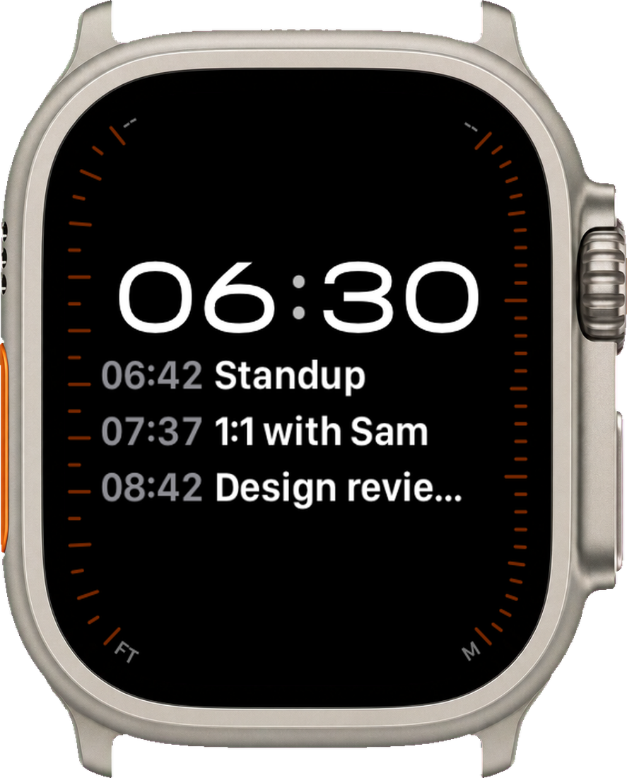 3-Line Calendar on an Apple Watch Ultra face