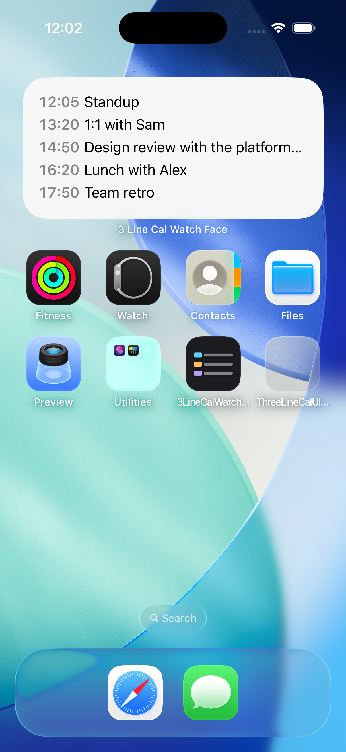 3-Line Calendar widget on an iPhone Home Screen